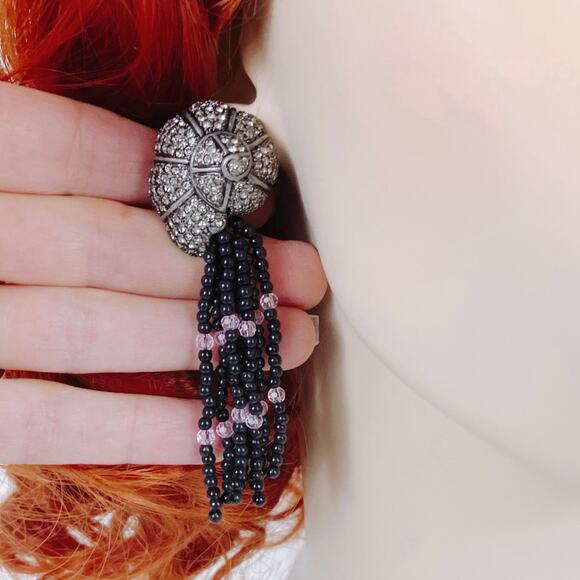 Signed Hutton Wilkinson HW Tassel Statement Clip Earrings Snail Shell Dangle VTG - Picture 5 of 14